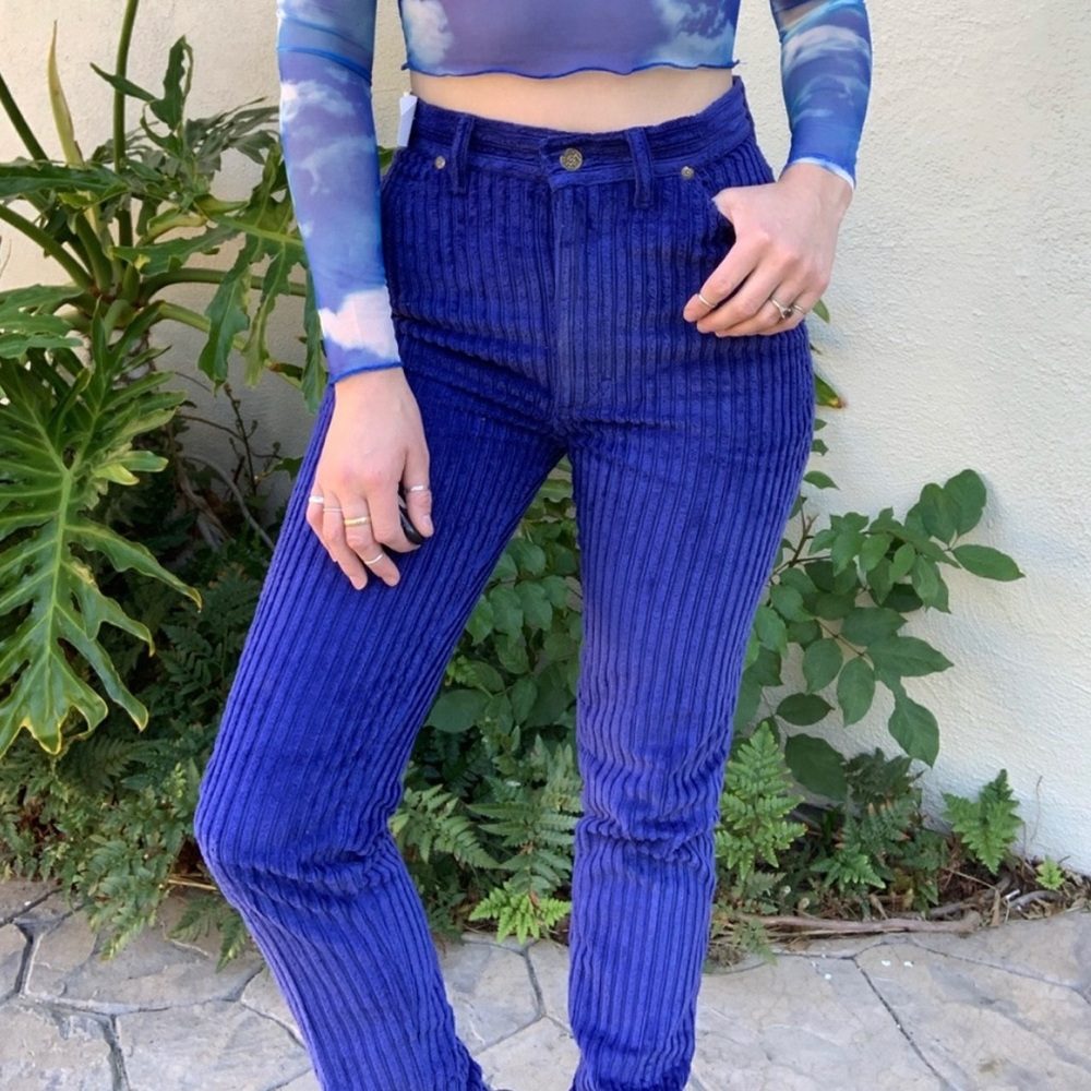 Vintage Deadstock blue corduroy high waist pants - Picture 3 of 11